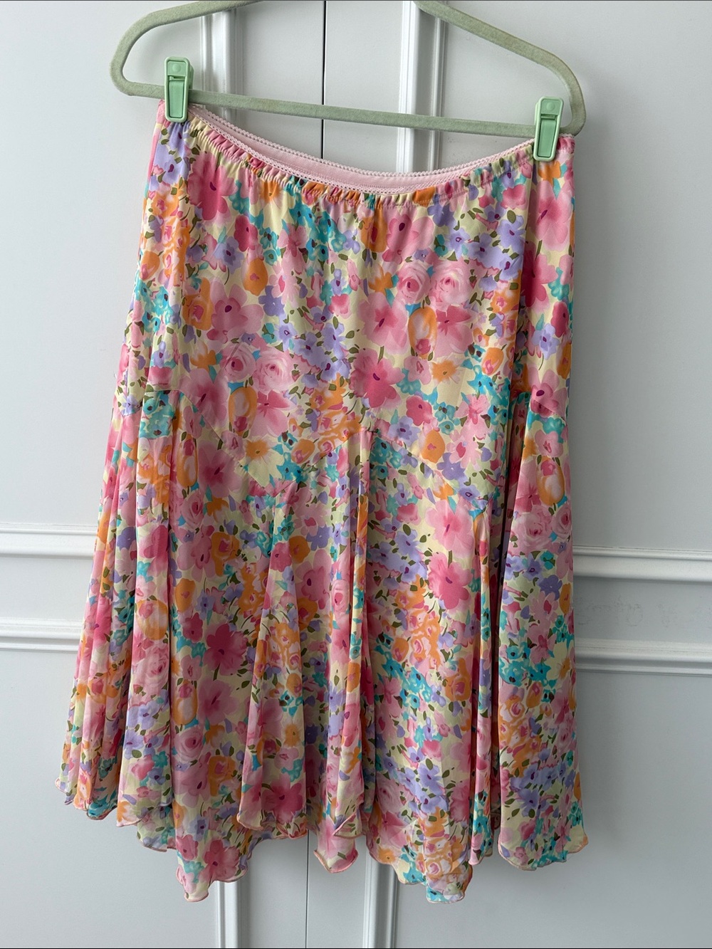 Floral Pink Circle Skirt with Elastic Waist